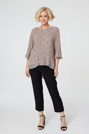 Beige | Polka Dot Pleated Swing Blouse