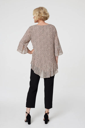 Beige | Polka Dot Pleated Swing Blouse