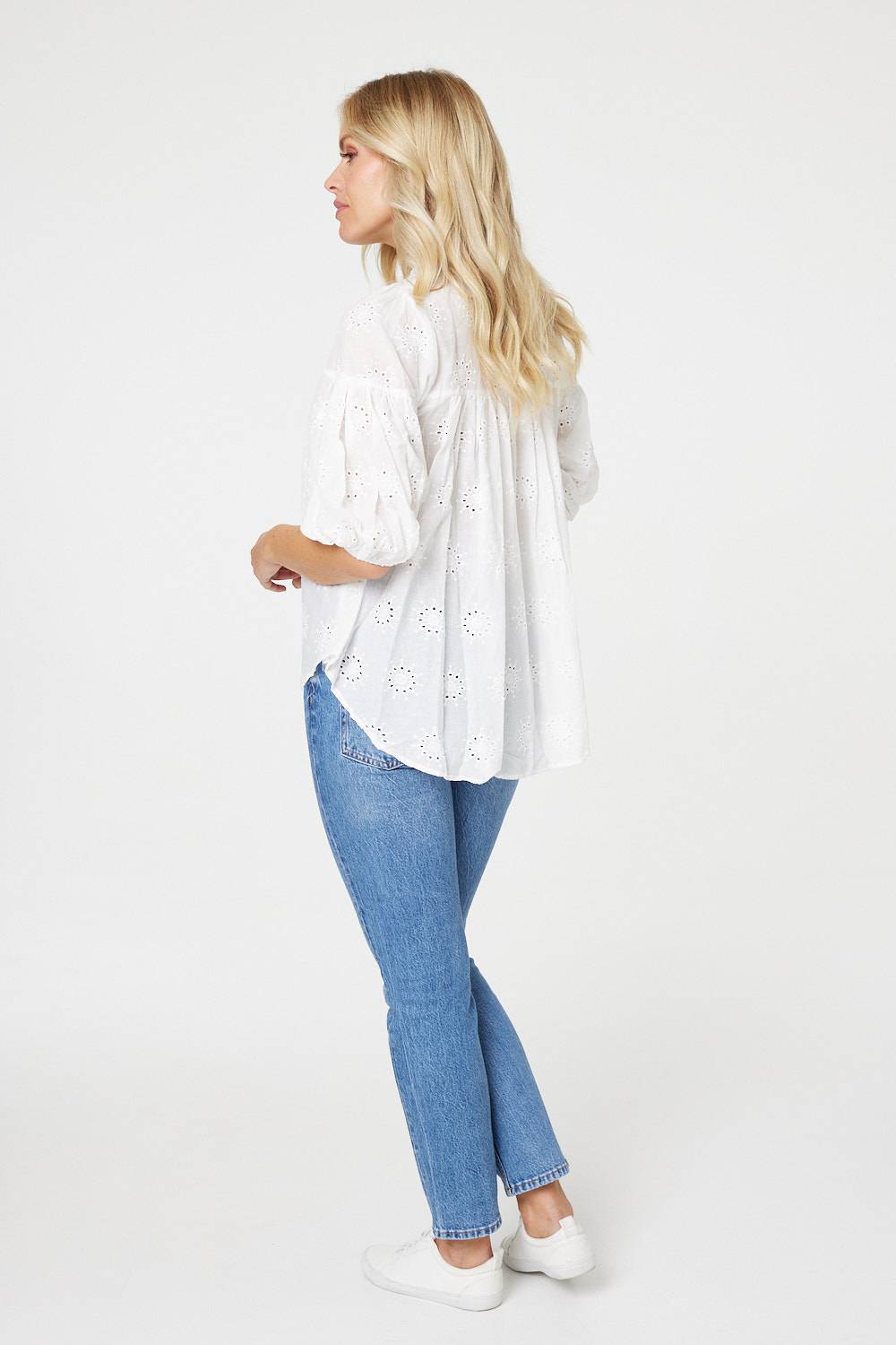 White | Broderie Anglaise 1/2 Sleeve Blouse