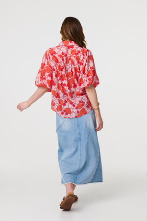 Orange | Leaf Print 1/2 Puff Sleeve Blouse