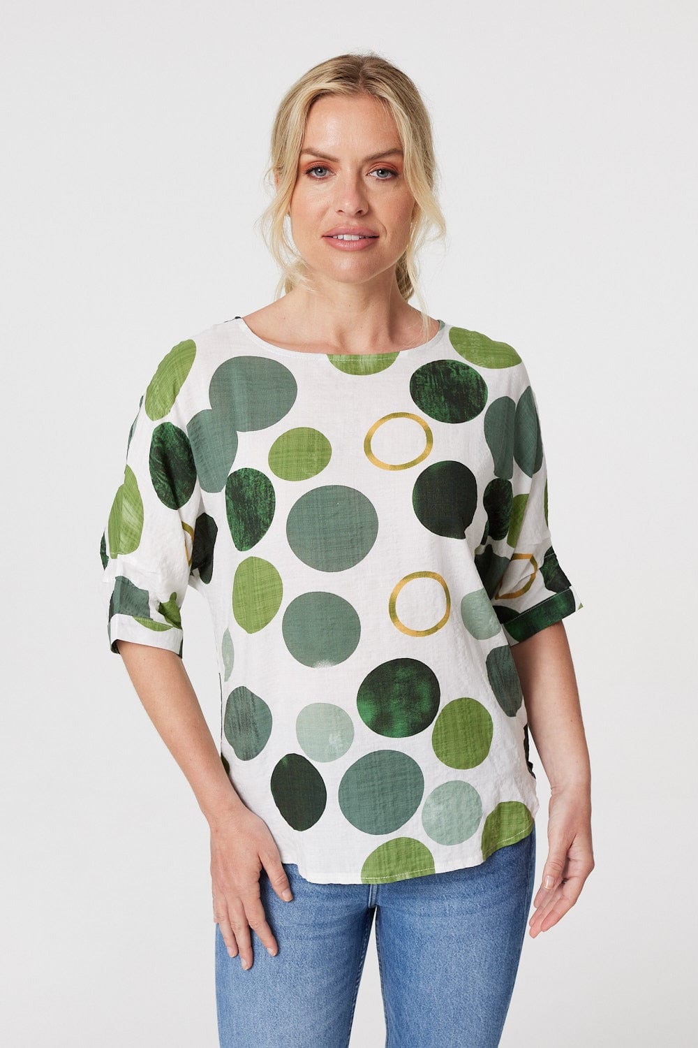Green | Polka Dot 1/2 Sleeve Blouse