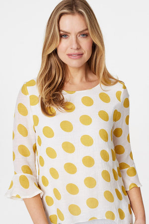 Yellow | Polka Dot Frill Sleeve Blouse Top