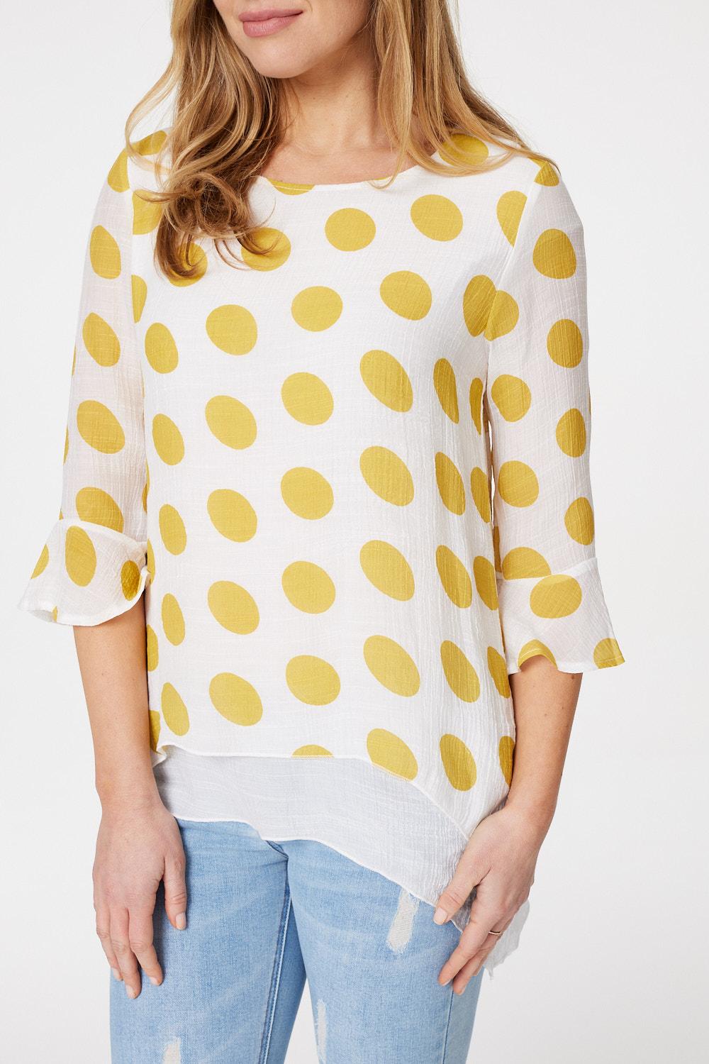Polka Dot Frill Sleeve Blouse Top