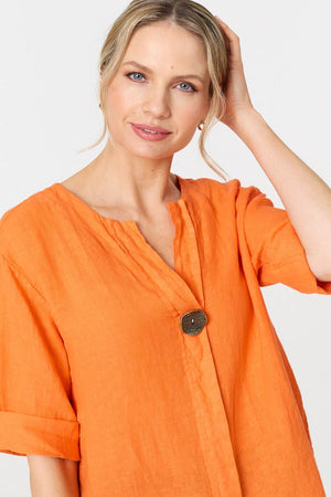 Orange | Button Detail 1/2 Sleeve V-Neck Blouse
