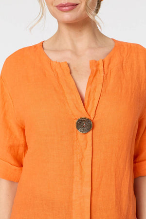 Orange | Button Detail 1/2 Sleeve V-Neck Blouse
