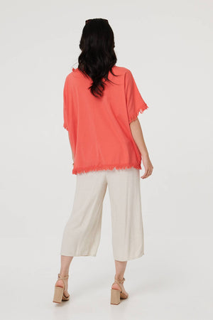 Orange | Frayed Edge Floral Embellished Top