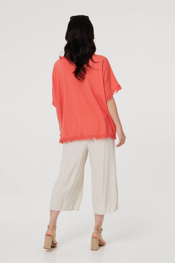 Orange | Frayed Edge Floral Embellished Top