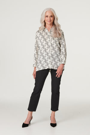 White | Geo Print Satin Shirt