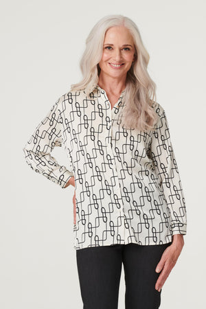 White | Geo Print Satin Shirt