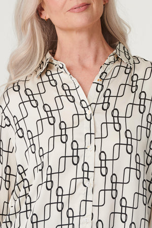White | Geo Print Satin Shirt
