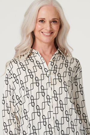White | Geo Print Satin Shirt