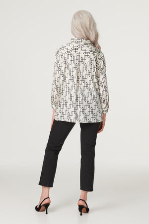 White | Geo Print Satin Shirt
