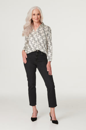 White | Geo Print Satin Shirt