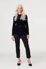 Navy | Sheer Lace Long Sleeve Peplum Top