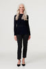 Navy | Sheer Lace Long Sleeve Peplum Top
