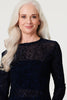 Navy | Sheer Lace Long Sleeve Peplum Top