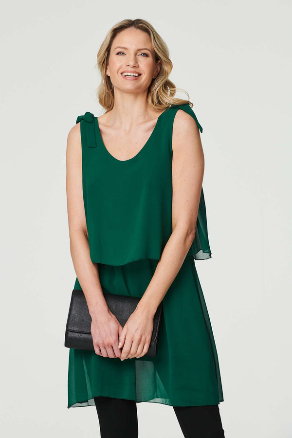 Green | Semi Sheer Short Tiered Tunic