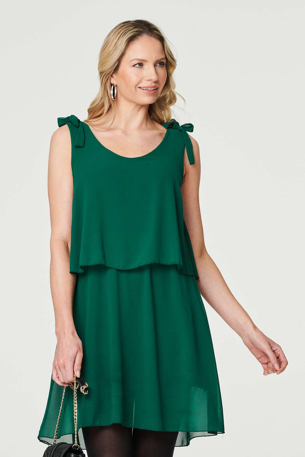 Green | Semi Sheer Short Tiered Tunic