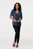 Blue | Semi Sheer Glittery Short Sleeve Top
