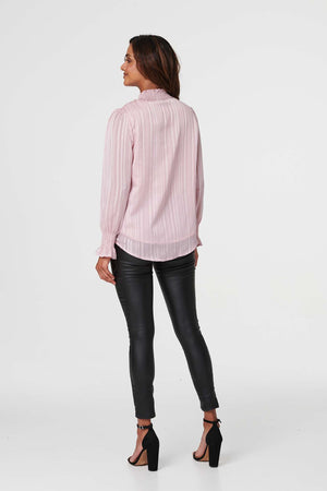 Pink | High Neck Shirred Detail Blouse