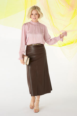 Pink | High Neck Shirred Detail Blouse