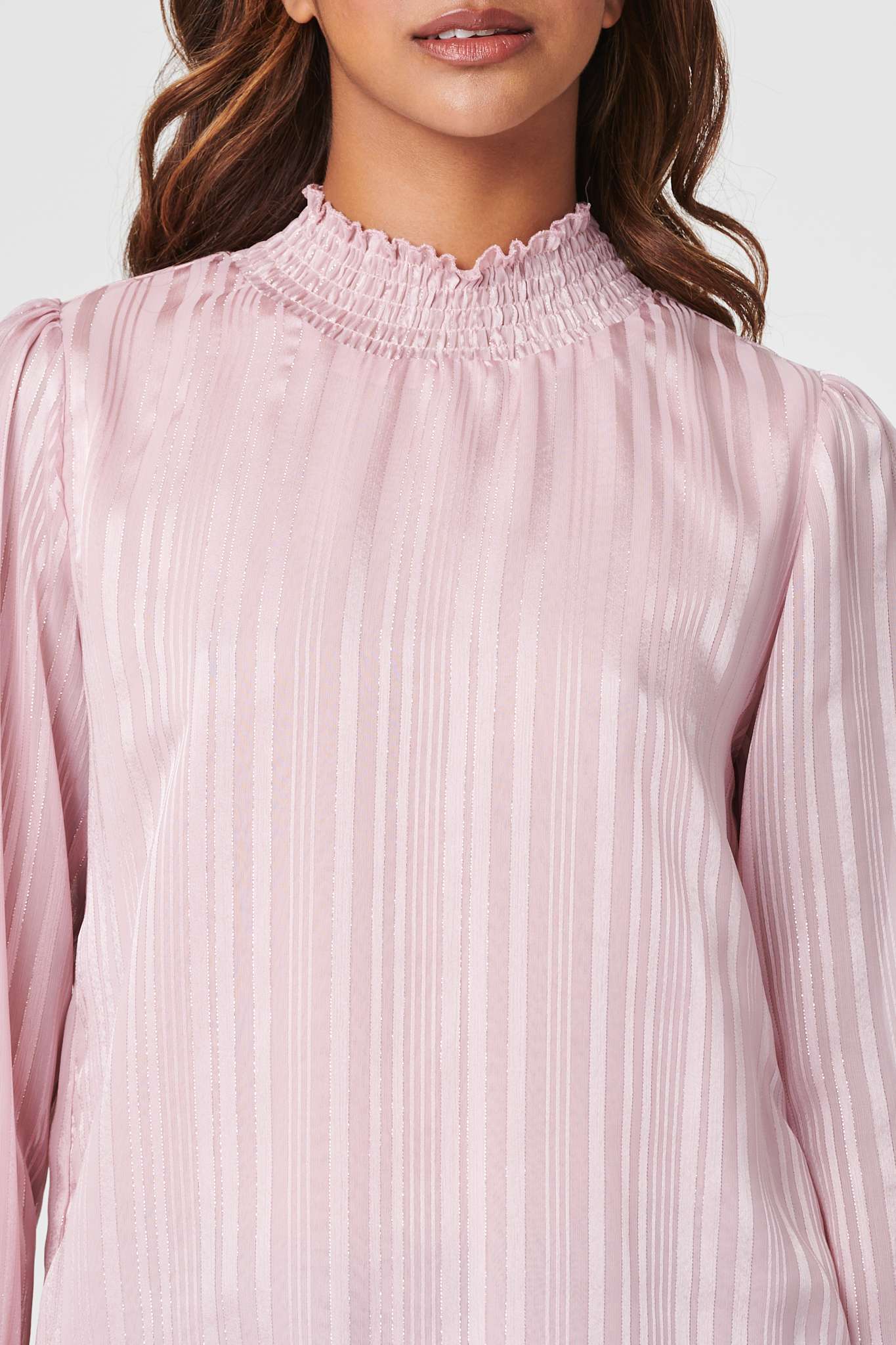 Pink | High Neck Shirred Detail Blouse