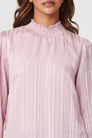 Pink | High Neck Shirred Detail Blouse