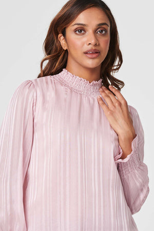 Pink | High Neck Shirred Detail Blouse