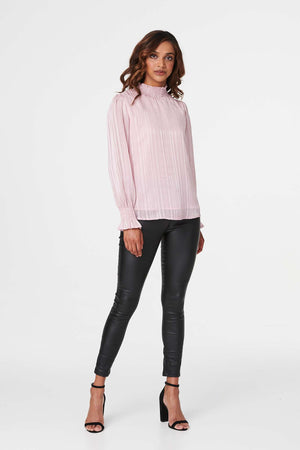 Pink | High Neck Shirred Detail Blouse