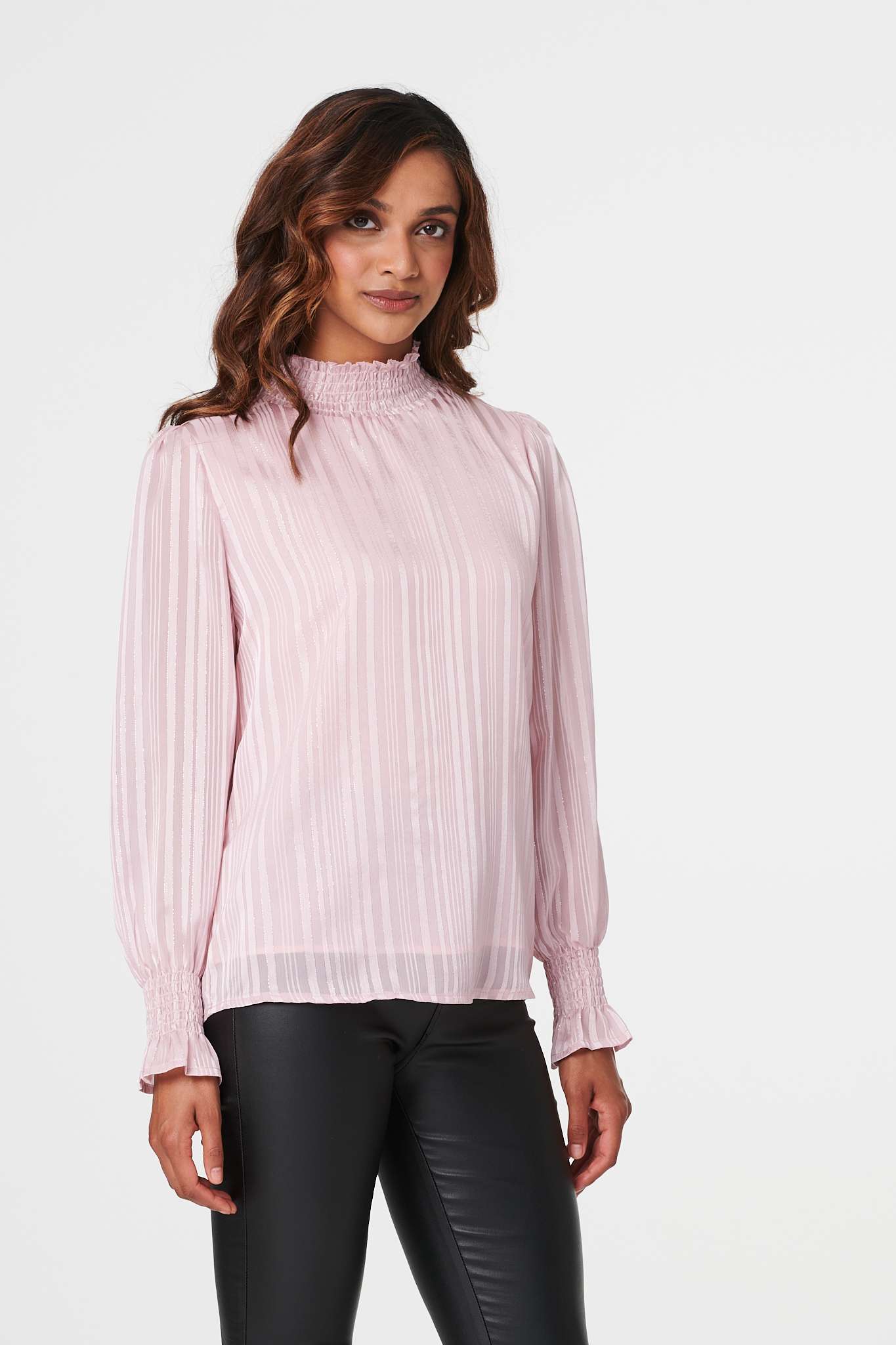 Pink | High Neck Shirred Detail Blouse