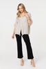 Beige | Sequin Detail 3/4 Turn-Up Sleeve Shirt
