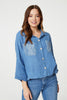 Blue | Sequin Detail 3/4 Turn-Up Sleeve Shirt
