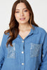 Blue | Sequin Detail 3/4 Turn-Up Sleeve Shirt
