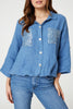 Blue | Sequin Detail 3/4 Turn-Up Sleeve Shirt
