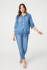 Blue | Sequin Detail 3/4 Turn-Up Sleeve Shirt
