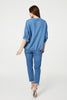 Blue | Sequin Detail 3/4 Turn-Up Sleeve Shirt
