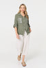 Khaki | Sequin Detail 3/4 Turn-Up Sleeve Shirt
