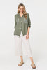 Khaki | Sequin Detail 3/4 Turn-Up Sleeve Shirt
