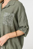 Khaki | Sequin Detail 3/4 Turn-Up Sleeve Shirt
