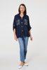 Blue | Sequin Detail 3/4 Turn-Up Sleeve Shirt

