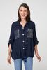 Blue | Sequin Detail 3/4 Turn-Up Sleeve Shirt
