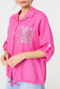Pink | Sequin Detail 3/4 Turn-Up Sleeve Shirt
