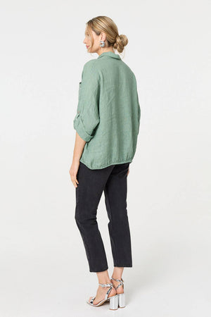 Sage | Sequin Detail 3/4 Turn-Up Sleeve Shirt
