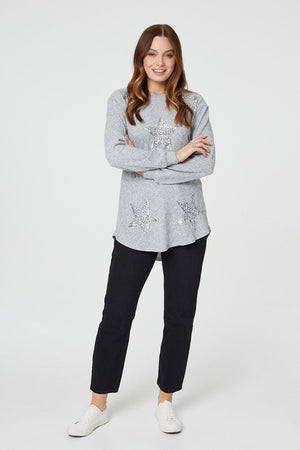 Light Grey | Sequin Star Print Pullover