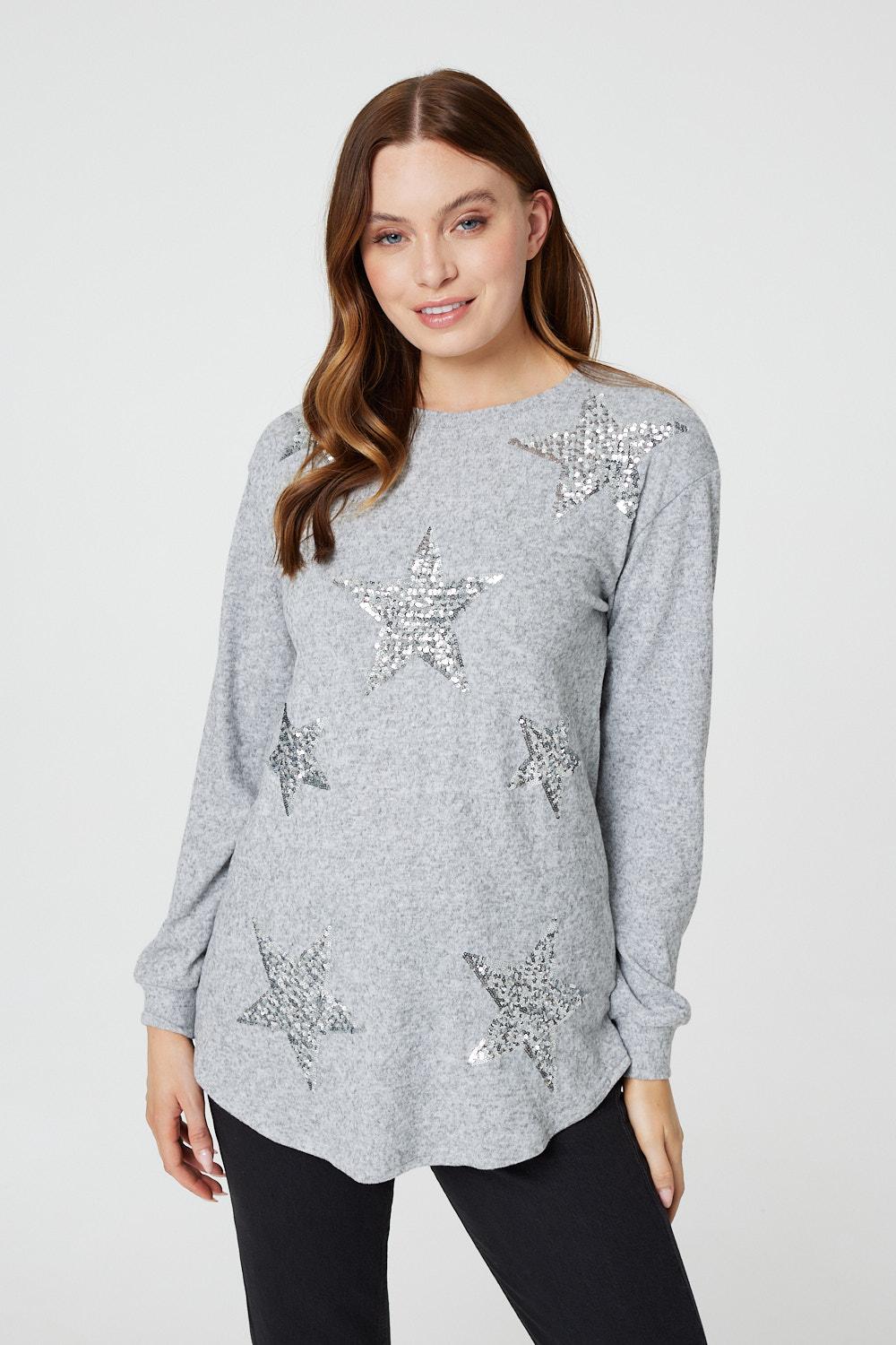 Light Grey | Sequin Star Print Pullover