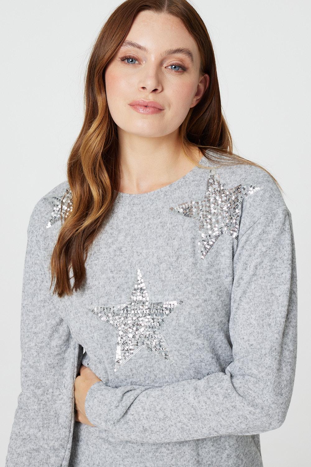 Light Grey | Sequin Star Print Pullover