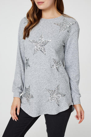 Light Grey | Sequin Star Print Pullover
