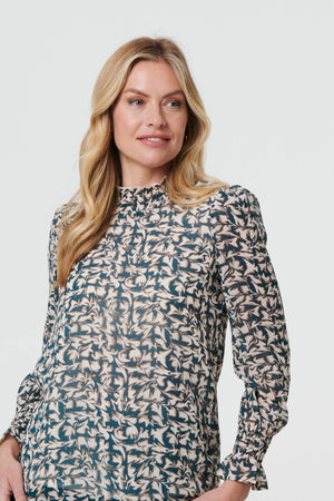 Green | Printed Long Sleeve High Neck Top
