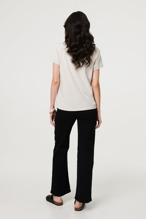 Beige | Metallic Star Detail Relaxed T-Shirt
