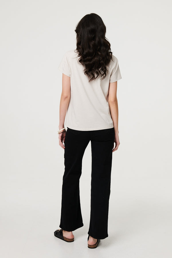 Beige | Metallic Star Detail Relaxed T-Shirt
